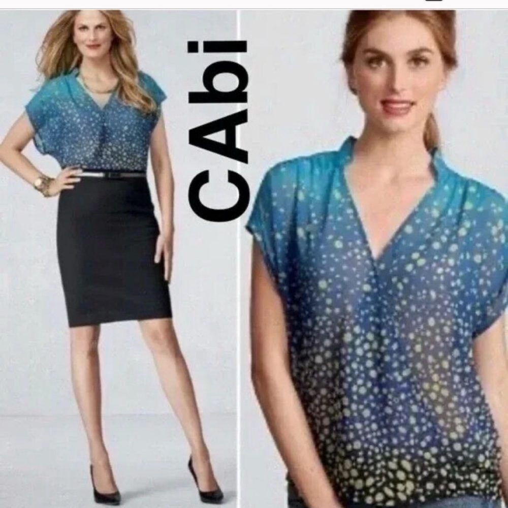 CAbi Women's Sz M Blue Ombre
Spotted Print Semi Sheer Cap Snap closure Faux Wrap - Picture 13 of 15